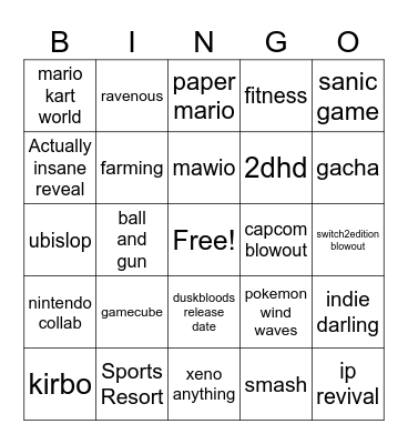 NIIIIIIIIIIIIIIIINTENDOOOOOOOOO WOO-HOO Bingo Card