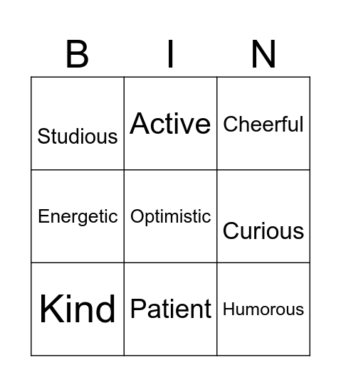 Personal Descriptions Bingo Card