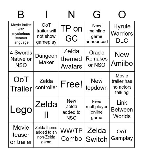 Zelda 40th Direct Bingo Card