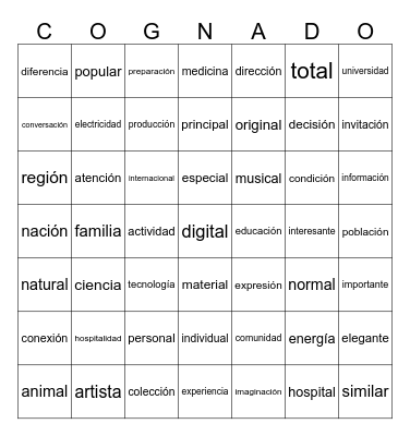 ¡LOTO! de Cognados Bingo Card