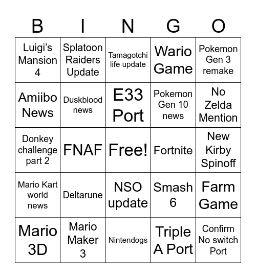 Untitled Bingo Card
