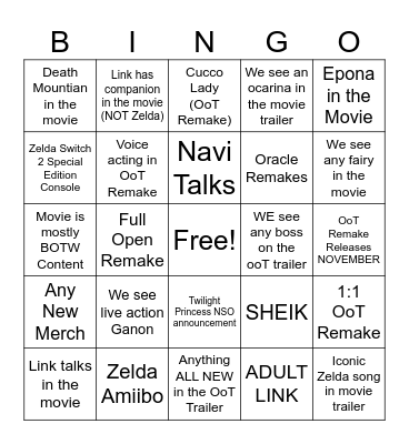 ZELDA DIRECT Bingo Card