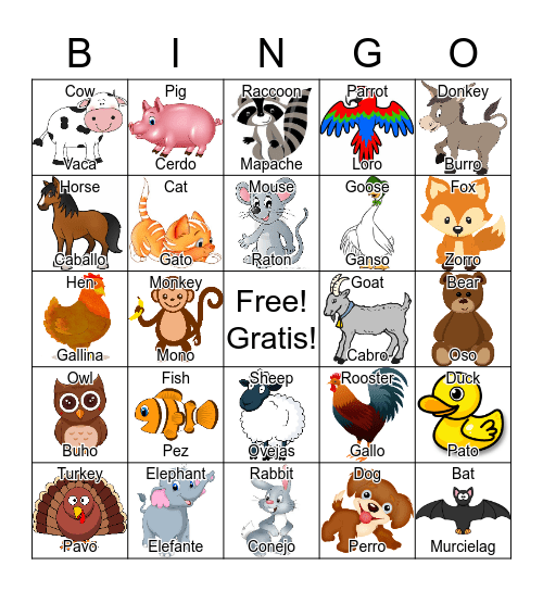 Bilingual Bingo Card