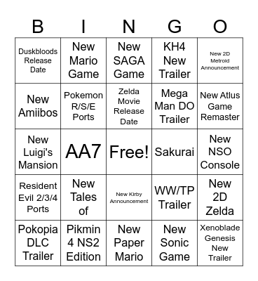 tendo Bingo Card