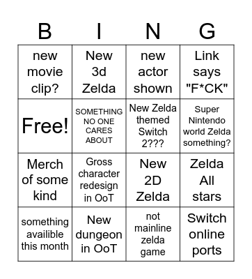 2026 Zelda Bingo Card