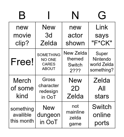 2026 Zelda Bingo Card
