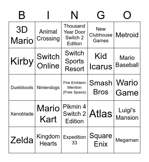 Nintendo Direct Bingo (September 2026) Bingo Card