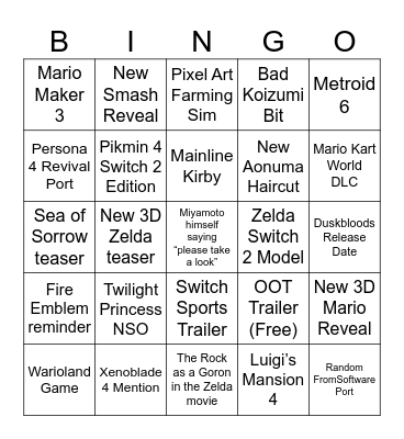 Direct Week Bingo Card