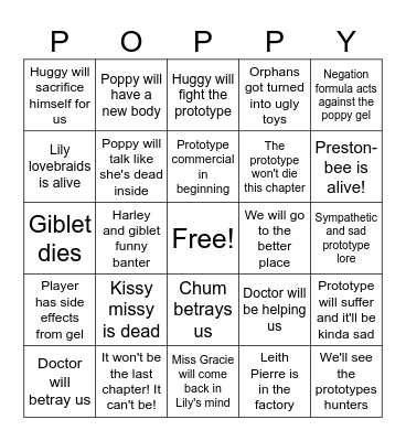 Poppy playtime Bingo Card