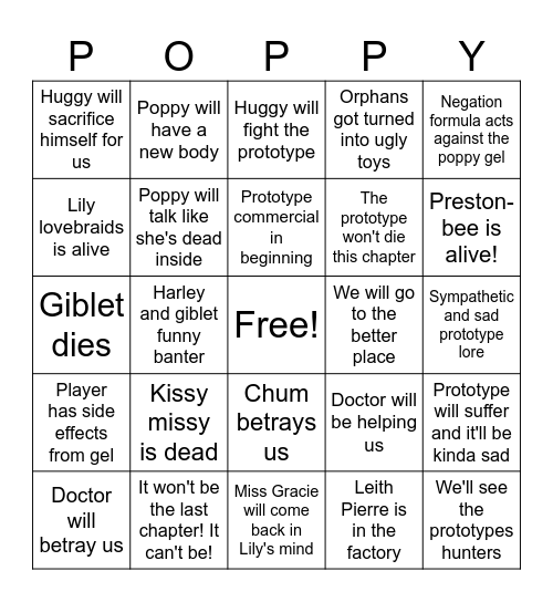 Poppy playtime Bingo Card