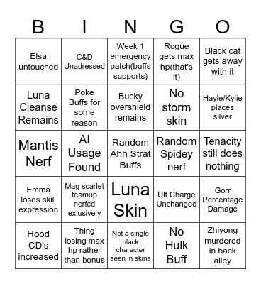 Rivals season 10 Bingo Card