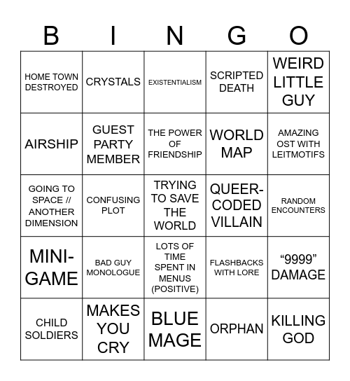 JRPG BINGO Card