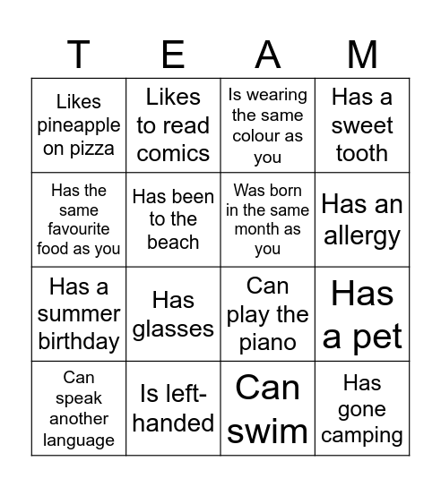 2C Icebreaker! Bingo Card