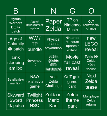 Zelda 40th Direct 9.8.2026 Bingo Card