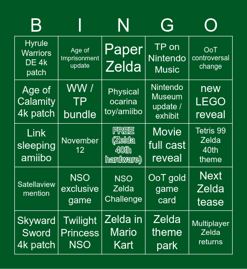 Zelda 40th Direct 9.8.2026 Bingo Card