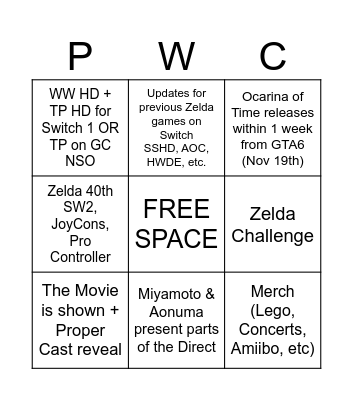 Brenden Zelda 40th Direct Bingo Card