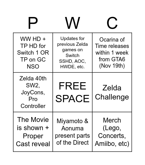 Brenden Zelda 40th Direct Bingo Card