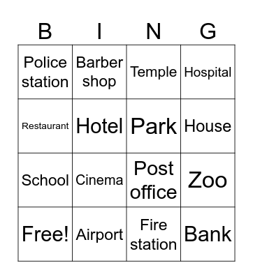 Places Bingo Card