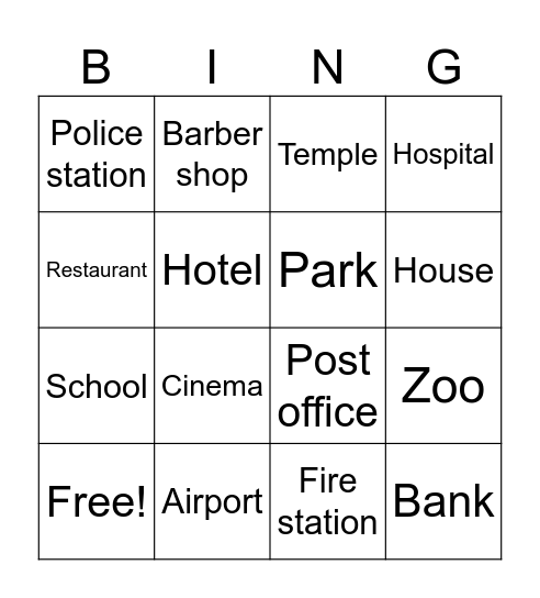 Places Bingo Card