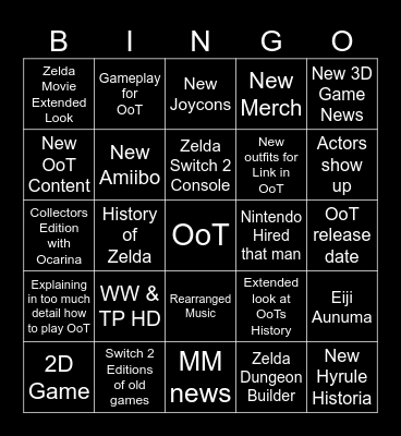 Zelda Direct Bingo Card