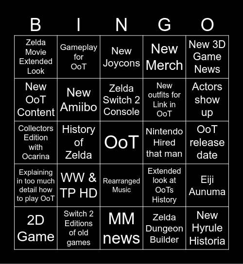 Zelda Direct Bingo Card