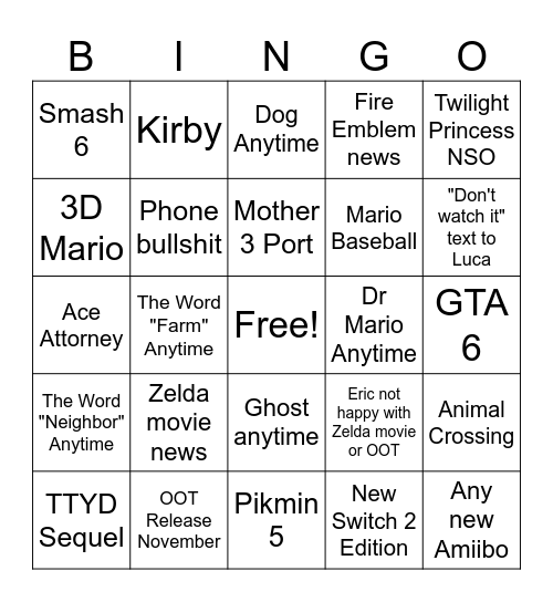 Untitled Bingo Card