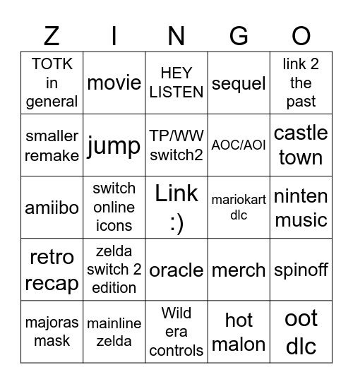 Zedla Bingo Card