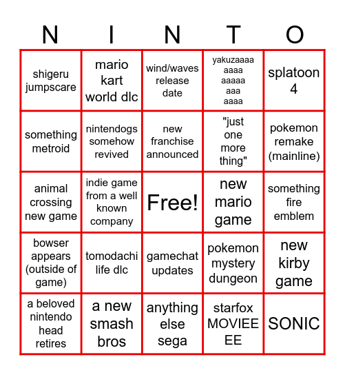 NINTEENDOI DIRECKT Bingo Card
