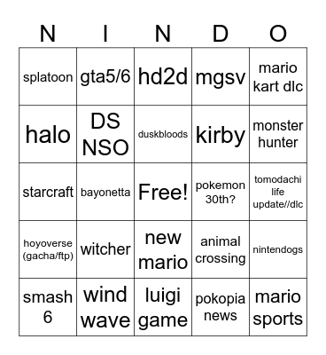 mimtemdo Bingo Card