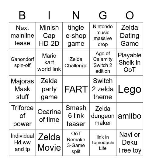 Zelda Bongo Bingo Card