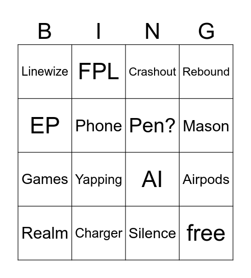 All classes Bingo Card