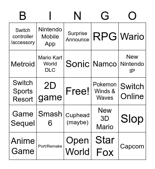 Switch Direct Bingo Card