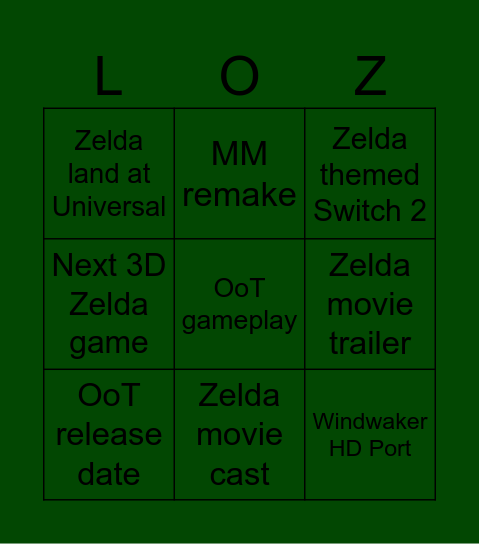 Zelda Direct Bingo Card