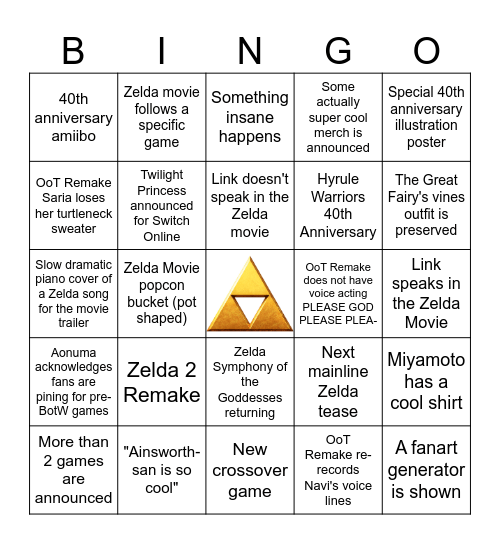 Zelda 40th Anniversary Direct Bingo Card