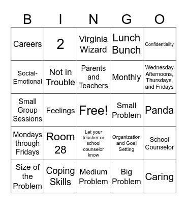 School Counseling Bingo Card