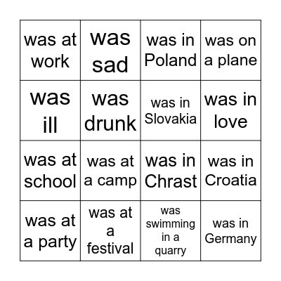 Was / were on holidays Bingo Card