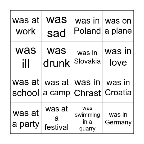 Was / were on holidays Bingo Card