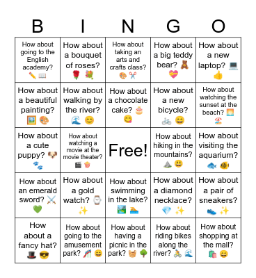 B8 L14 How about going to the amusement park? 🎢 🎡 Bingo Card