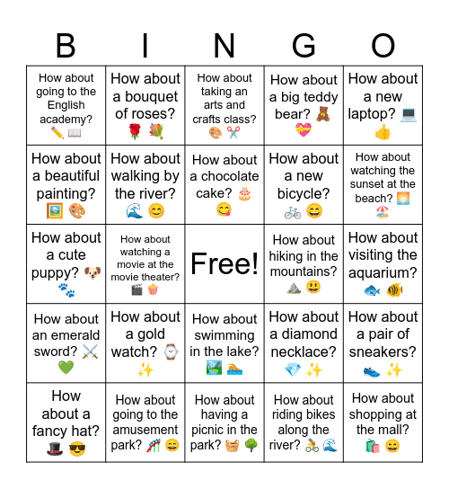 B8 L14 How about going to the amusement park? 🎢 🎡 Bingo Card