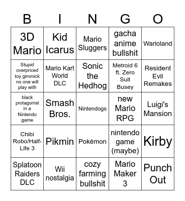 Nintendo Direct Bingo Card