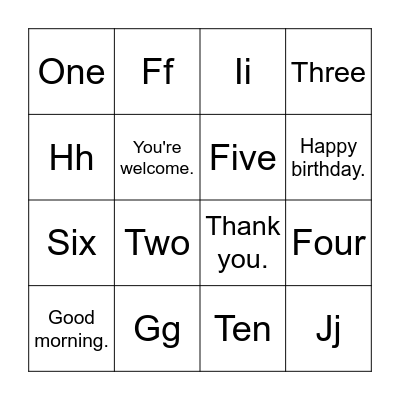 Bingo Practice: Unit 1 Bingo Card