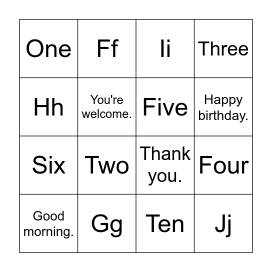 Bingo Practice: Unit 1 Bingo Card