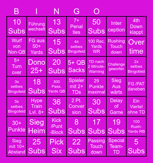 NFL: Patriots @ Seahawks Bingo Card