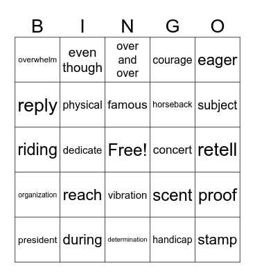 Helen Keller Bingo Card