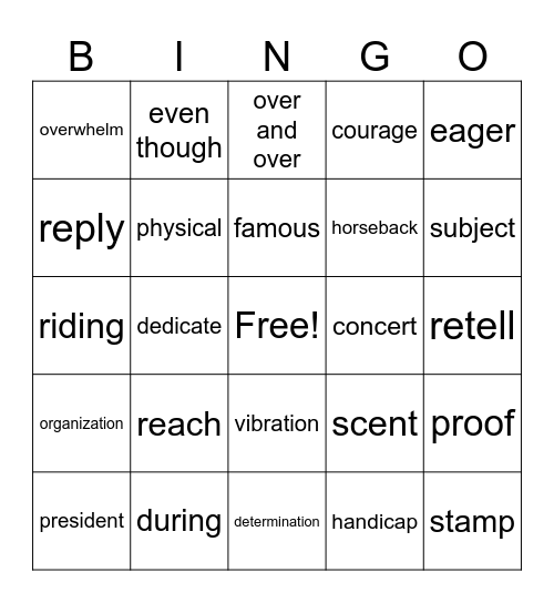 Helen Keller Bingo Card
