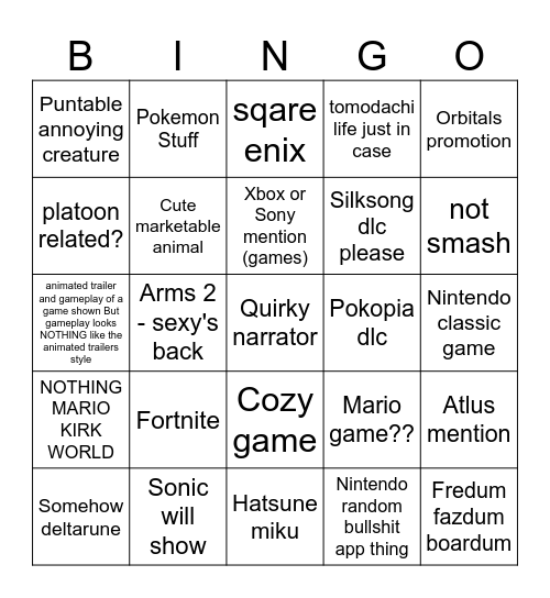 tendo direc Bingo Card