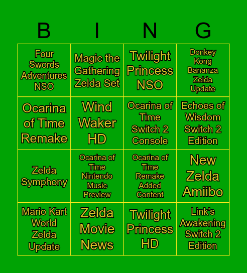 Zelda Direct Bingo Card