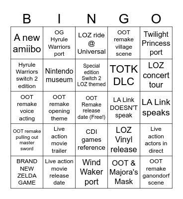 LOZ Direct Bingo 9/8/2026 Bingo Card