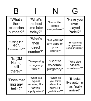 Sales call Bingo Card