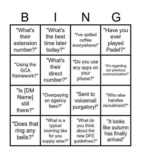 Sales call Bingo Card